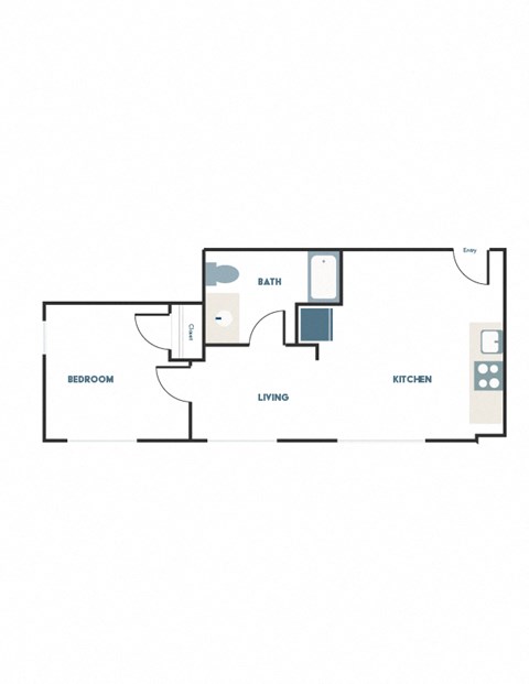Floor plan for 1 bed, 1 bath, 422 sqft